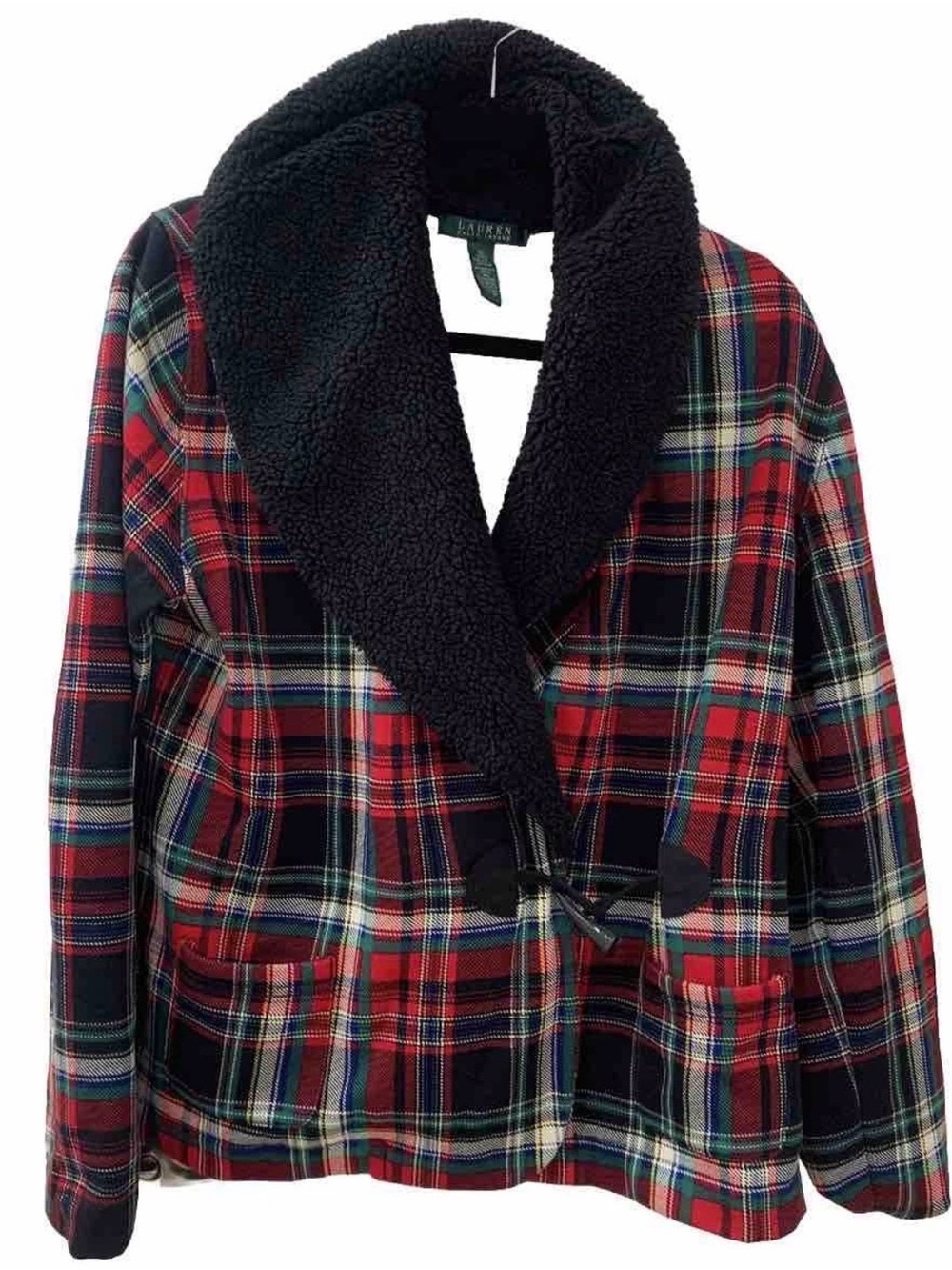Lauren Ralph Lauren Tartan Plaid Faux Fur Jacket L